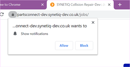 image shows an example of chrome permission window