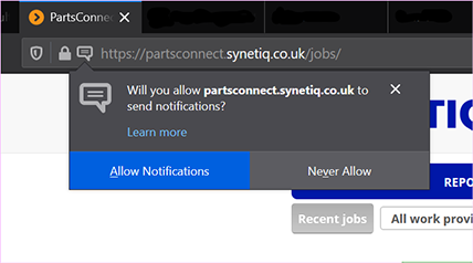 image shows an example of Firefox permission window